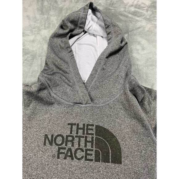The North Face Hoodie Womens Large Gray Fleece Pullover Spell Out Logo Warm Cozy - Picture 4 of 12